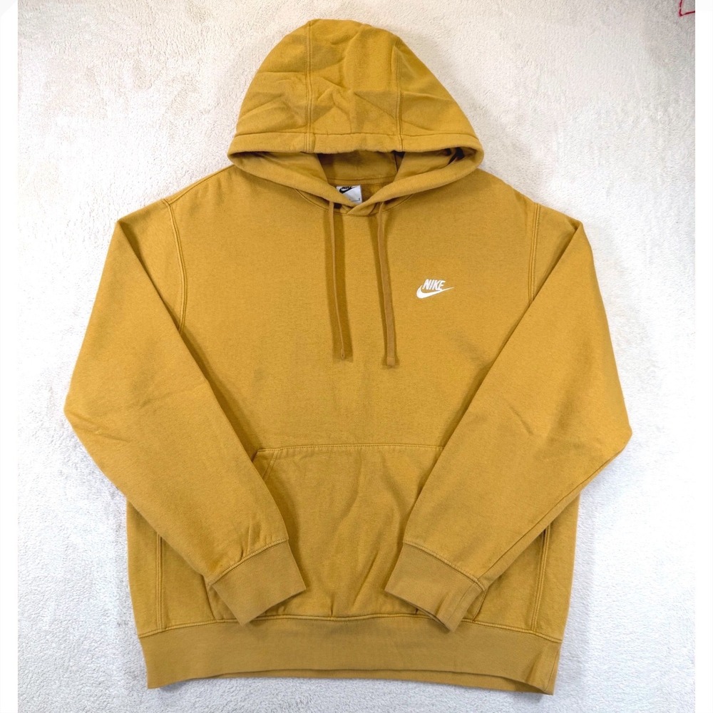 Nike Sportswear Club Fleece Hoodie Mustard Yellow/Gold BV2654-725 Mens Large